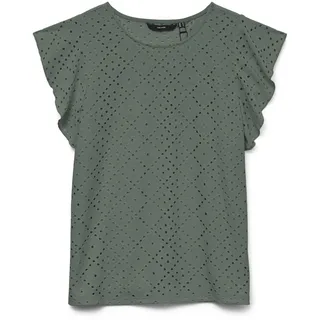 VERO MODA Damen Shirt Bluse mit Loch Muster und Kurzen Flügelärmeln