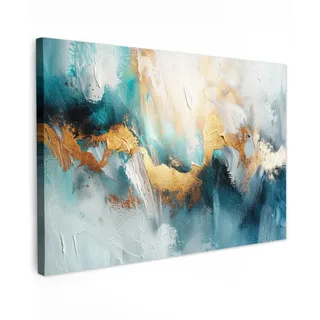 MuchoWow Leinwandbild Abstrakt - Kunst - Gold - Blau Groß 140x90 cm , Petrol , Textil , Kiefer , Rechteckig , 140x90 cm , FSC 100% , gerahmt , Bilder & Rahmen, Bilder, Leinwandbilder