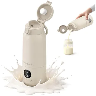 Tragbarer Flaschenwärmer Baby von WanderS – 500ML Milchwärmer mit Präziser Temperaturkontrolle, Integrierter Sterilisator, 316L Edelstahl, USB-C Schnellladung, IPX6 Wasserdicht & Sicherheitsverschluss