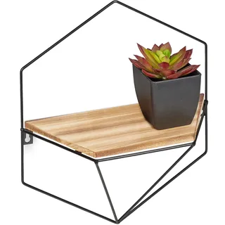 Relaxdays Wandregal Hexagon 35 x 31 x 13,5 cm Schwarz/Braun