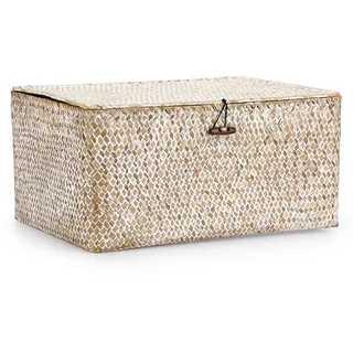 IGNPION Aufbewahrungskorb aus Seegras mit Deckel, gewebter Schreibtischkorb, Badezimmer-Aufbewahrungsbox, Wohnzimmer, dekorativer Aufbewahrungskorb unter dem Regal, Mehrz