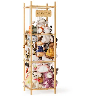 SpaceAid Kuscheltier Aufbewahrung, Holz Stofftier Aufbewahrung, Natur | 136x40x40cm, Großer Plüschtier Aufbewahrung Käfig für Kinderzimmer, Spielzeug Aufbewahrungshalte