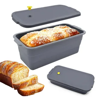Cyiecweu Klappbare Brotbackform mit Deckel, Hitzebeständige Kastenform Kuchen aus Silikon, Rechteckige Toastbrot Backform mit Antihaftbeschichtung und Griff für Backbegeisterter, 32x14,5x11,5 cm