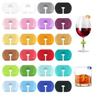 24 Stück Glasmarkierer,Silikon Bunte Glas Markierung Trinkgläser,Wiederverwendbarer Gläser Markieren,Weinglasring Glasmarker für Weinglas,Champagnerglas,Cocktailglas,Martini Glas,Trinkglas Bar Party