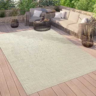 Outdoor Teppich Wetterfest Balkon Orient Muster Vintage Einfarbig Grösse 120x160 cm - Creme