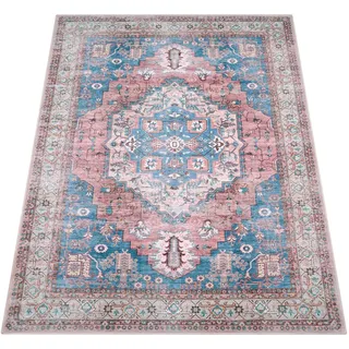 Paco Home Waschbarer Teppich Wohnzimmer Schlafzimmer Vintage Modern Orientalisch Ornament Flachgewebe Bordüre, Grösse:120x160 cm, Farbe:Bunt