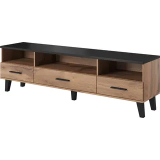 Furniture24 Tv Schrank Lotta, Wohnzimmerschrank, Schrank, Fernsehenschrank, Lowboard, Unterschrank mit 3 Schubkästen, Skandinavisch, Wotan Eiche / Schwarz - Schwarz