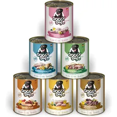 DOGGY Dog Paté Mix 2, 6 x 800 g, Nassfutter für Hunde im Probierpaket, getreidefreies Hundefutter mit Lachsöl und Grünlippmuschel, Alleinfuttermittel mit hohem Fleischanteil, Made in Germany