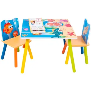 Happyment Kindertisch mit 2 Stühlen – Kinderzimmermöbel – Spieltisch – Kinder-Schreibtisch – Motiv Fische
