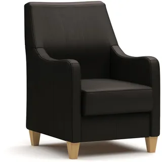 CAVADORE Leder-Sessel Palera / Landhaus-Sessel mit Federkern + massiven Holzfüßen / 70 x 93 x 75 / Leder Dunkelbraun