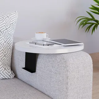 [en.casa] Couchtablett ‘Kuleskyd’ verstellbar Ø34 cm Metallhalterung Weiß - Weiß