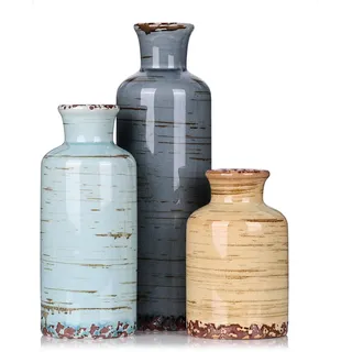 Keramikvasen-Set im 3er-Pack, kleine Blumenvase für die Wohnraumdekoration, modern, rustikal, Landhausstil, Wohnzimmer, Küche, Regal, Schlafzimmer, Badezimmer, Kaminsims, Tisch, Eingangsbereich