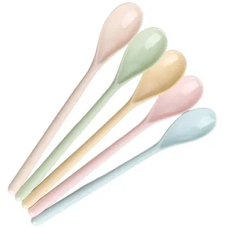 Annlpoy 5 stück Plastik Löffel eierlöffel kunststoff plastiklöffel kochlöffel kunststoff eierlöffel plastik plastiklöffel klein Imitation Porzellan, Anti-Tropfen Design, für Joghurt, Eis, Kaffee
