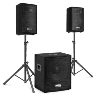 Vonyx VX1015BT Mobile PA Anlage Komplettset, 1000 Watt DJ Boxen, Aktiv | PA Lautsprecher Beschallungsanlage, Bluetooth, 2X Speaker, 1x Subwoofer, Kabel, Stativen, Tasche, Soundequipment, Groß