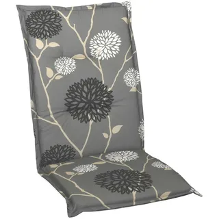 Sesselauflage , Grau, Schwarz, Weiß, Beige , Textil , Blume , Füllung: Schaumstoff, Vlies , 48x4x118 cm , Made in Germany , hochwertige Qualität, für den Außenbereich geeignet, mittels Bändern zu befestigen , Gartenmöbel, Gartenpolster & Auflagen, Sesselauflagen