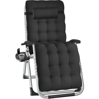 tectake Sonnenliege Cloud, 84 x 168 x 82,5 cm, mit Ablagetisch, schwarz , Schwarz , Kunststoff , 84x103x113 cm , Gartenmöbel, Gartenliegen