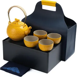 TEANAGOO Teekanne Tragbares japanisches Reise-Keramik-Teeset, 1 Teekanne + 4 Teetassen, Orangefarben