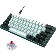 Snpurdiri 60% kabelgebundene mechanische Gaming-Tastatur, 61 Anti-Ghosting-Tasten, Blaue LED-Hintergrundbeleuchtung, ultrakompakte Zwei Ständer (Roter Schalter/Schwarz Weiß)