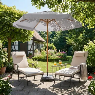 Sekey Balkonschirm 200 cm Ø Holzoptik, Knickbar, Stabiler Gartenschirm, UV-Schutz 50+, Sonnenschirm für Terrasse und Hof, Hellgrau - Hellgrau