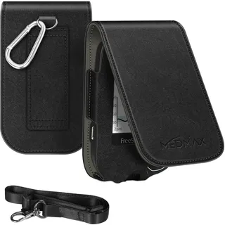 MEDMAX Hülle für Freestyle Libre 3/2 / Libre Reader Blutzuckermessgerät, Hülle mit Neckholder zum Umhängen, Kunstleder Schutzhülle Cover mit Karabinerhaken für Diabetiker, (Schwarz)