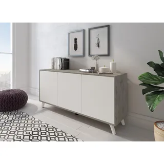 Dmora - Kommode Weddell, Wohnzimmerbuffet, Wohnzimmer-Sideboard, Moderne Küchen-Speisekammer, 154x40h72 cm, Hellgrau und Weiß