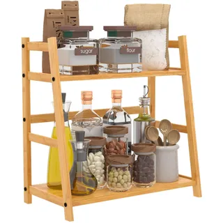 FEXPLENDID gewürzregal bambus stehend, tischregal, 40x40x21cm, gewürzregal holz, küchen organizer, Organisation für arbeitsplatte küche, Waschraum und Büro