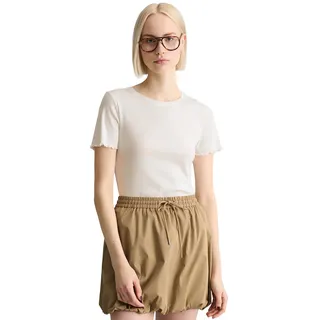 T-Shirt MARC O'POLO DENIM, Damen, Gr. M, silky weiß, Rippware, Obermaterial: 96% Baumwolle, 4% Elasthan, slim fit, Rundhals, gewellter Abschluss, Shirts T-Shirt, slim aus Bio-Baumwoll-Stretchjersey