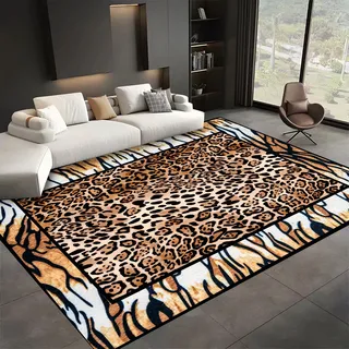 SMXVRC Leopard Teppich für das Wohnzimmer, 80x150cm, Tierfellmuster Heimdekor Teppich, Waschbarer Kurzflor Hochwertiger Wasserabweisend Weich Moderner Teppiche für Esszimmer KüChe Boden