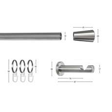 Bild Gardinenstange »ROSA«, 1 läufig-läufig, Wunschmaßlänge, Vorhanggarnitur, verlängerbar, Wandmontage, Endknopf Stumpf, mit Ringe, silberfarben