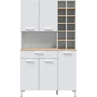 CALICOSY - Sideboard mit 5 Türen, 1 Schublade + offenes Fach und Ablagefach H186 cm - Kira - Weiß