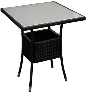 Tisch PIENZA 60x60cm, Metall + Polyrattan schwarz + Glas