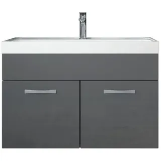 Badplaats Badmöbel Set mit Waschbecken und Unterschrank Paso 01 80 x 40 cm Weiß mit Grau Hochglanz - Waschbeckenunterschrank mit Waschbecken