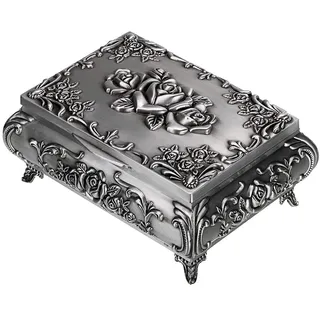 Hipiwe Vintage-Schmuckkästchen aus Metall, kleine Aufbewahrungsbox für Ringe, Ohrringe und Halsketten, Schatztruhe, Organizer, antike Schmuck-Andenkenbox, Geschenkbox für Damen, Größe M