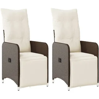 vidaXL Gartensessel mit Kissen 2 Stk. Verstellbar Braun Poly Rattan - Braun