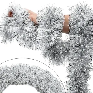 AMateschitz Weihnachtsgirlande Weihnachts Lametta Girlande Lametta Weihnachtsbaum Metallisch Girlande Weihnachtsbaum Weihnachtsgirlanden Glänzend Weihnachtsdekoration Für Party Silber 5 Stück*10m