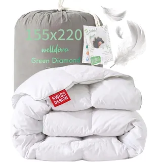 Welldora Komfort Bettdecke 155x220 Ganzjahres | Federn & Daunen extraweich | Bauschige Daunendecke für kuschelige Nächte | 100% Federn & Daunen | Oeko-Tex, RDS & Downpass ohne Lebendrupf | Decke 155x220