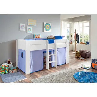 Relita Hochbett "Andi" mit Rolllattenrost und Vorhang, mit Leiter, pflegel. Dekor Oberfläche, buche dekor weiß blau, delfin