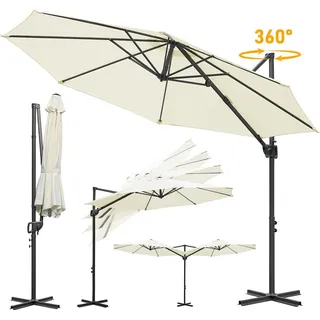 Izrielar Sonnenschirm Ampelschirm 3x3 m Beige, 360° Rotation & 0–60° Neigung, UV50+ Sonnenschutz, wasserabweisend, Kurbel, für Garten Terrasse Balkon - Beige