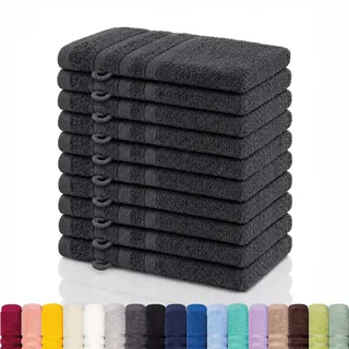 Lavea® 10er Set Waschhandschuh 15x21 cm – Waschhandschuhe aus 100% Baumwolle, weicher Frottee Waschlappen, saugstark, hautfreundlich, waschbar und strapazierfähig – Frottierserie Elena – Anthrazit