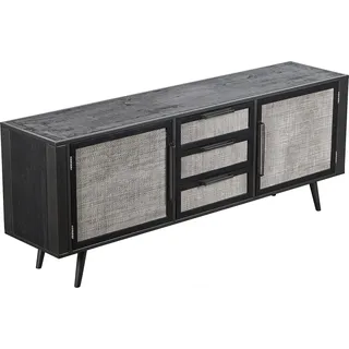 VCM NordicMindiRattan Sideboard niedrig mit 2 Türen und 3 Schubladen, schwarz.