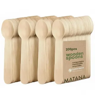 MATANA 200 Einweg Holzlöffel 16 cm - Einweglöffel aus Birkenholz, Glatt & Splitterfrei - 100% Natürlich, Kompostierbar & Biologisch Abbaubar - Holzbesteck für BBQ, Partys, Picknick