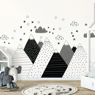 Wandsticker für Kinder, Dekoration für Babyzimmer, selbstklebend, riesig, für Kinder, skandinavische Berge, SASKA – 50 x 75 cm