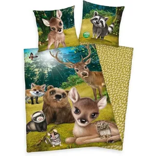 Herding Animal Club Forest Baumwolle Mehrfarbig 135 x 200 cm + 80 x 80 cm