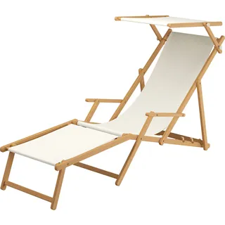 Gartenliege Sonnenliege weiß Liegestuhl Fußteil Sonnendach Deckchair Holz Gartenmöbel 10-303NFS - Weiß