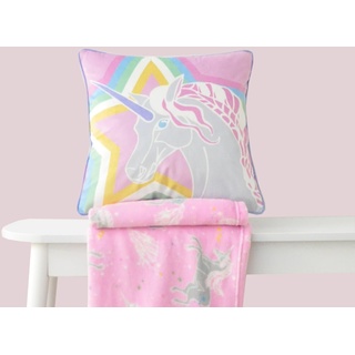 Bedlam - Pinkes Einhornkissen (43 x 43 cm) – weicher Samt – wendbar (2 Farben) – Füllung im Lieferumfang enthalten – superweiches rosa Samtkissen mit Einhörnern – Kissen mit Einhornmotiv in Rosa