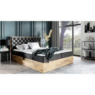 Boxspringbett Schlafzimmerbett DIONA 200x200cm Stoff Schwarz inkl. Bettkasten - Grau