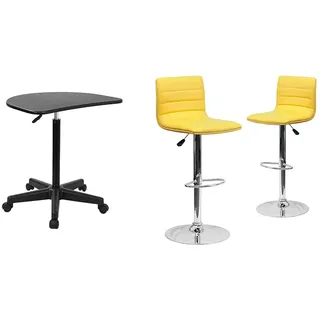 Flash Furniture Computer-Schreibtisch,Stehpult mit schwarz laminierter Tischplatte,tragbarer Bürotisch mit höhenverstellbarem Gestell und Rollen,Barhocker,höhenverstellbar,2 Stück,gelb