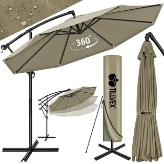 tillvex Sonnenschirm Braun Ø 350 cm Ampelschirm Gartenschirm Marktschirm Kurbel Balkon Alu Neigbar Braun - Ø350cm - Braun