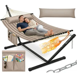 KESSER® Hängematte Hill mit Gestell Kissen Doppelhängematte für 2 Personen-Stabiler Rahmen 200kg Belastbarkeit Indoor & Outdoor XXL Hängesessel Doppel Mehrpersonen Garten Balkon Terrasse, Taupe