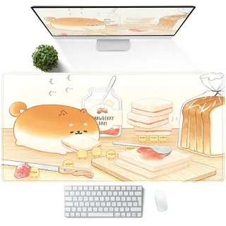 Niedliche Schreibtischunterlage Anime Cartoon Schreibtischunterlage Mauspad Kawaii groß gelb Shiba Inu Gaming Mauspad XXL Laptop Tastatur Desktop Schreibunterlage genähter Rand Schreibtisch Zubehör